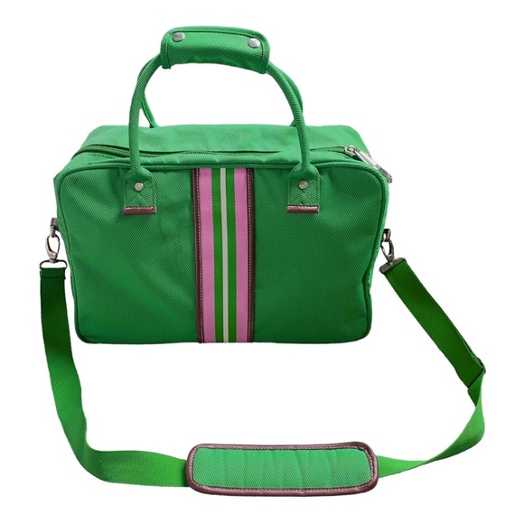 Tommy Hilfiger Handbags - Tommy Hilfiger Weekender Canvas Leather Luggage Bag Kelly Green Pink Stripes